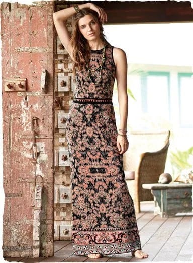 Black and Pink Tribal Printed Sheath Maxi Dress