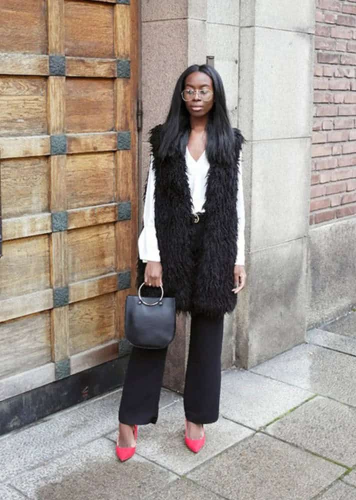 Long Black Faux Fur Vest