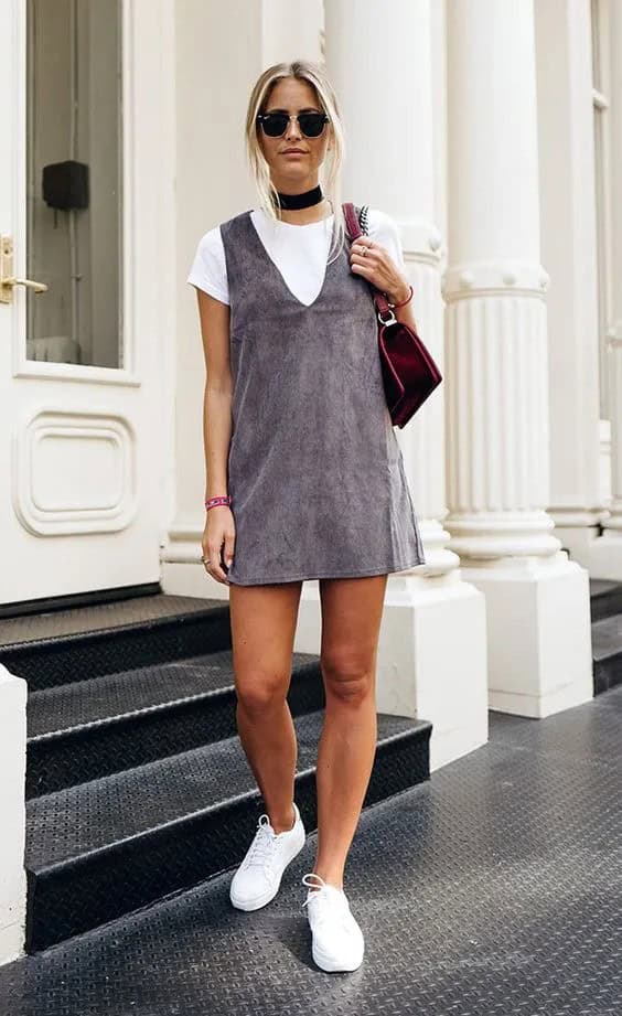 Grey Suede Pinafore Dress