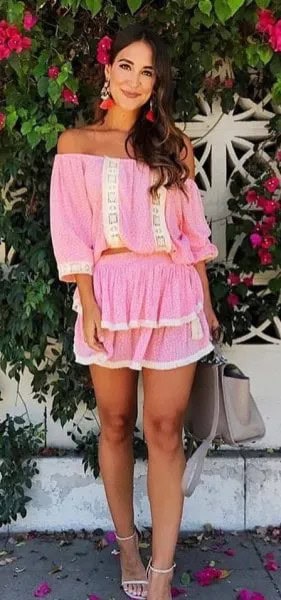 Pink Ruffle Mini Skirt with Off The Shoulder Top