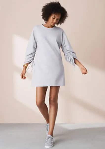 Crew Neck Long Sleeve Mini Sweatshirt Dress with Low Top Sneakers