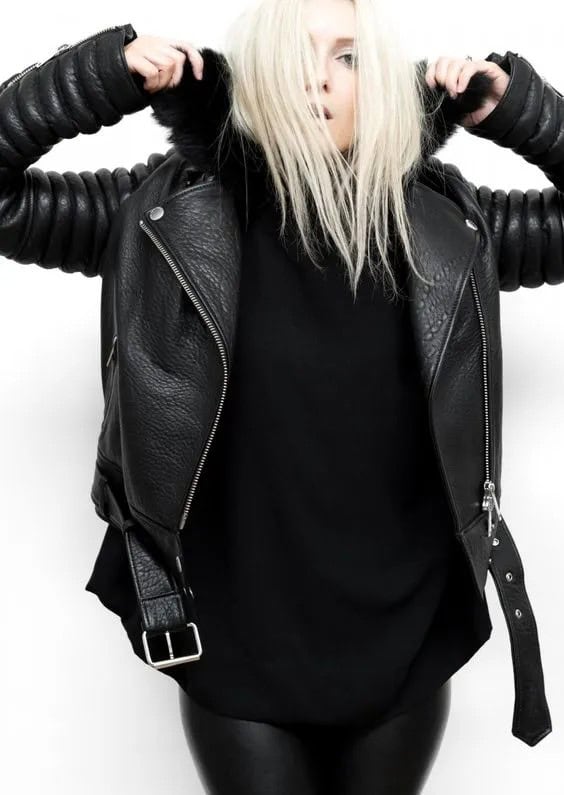 Black Leather Moto Jacket & Knitwear