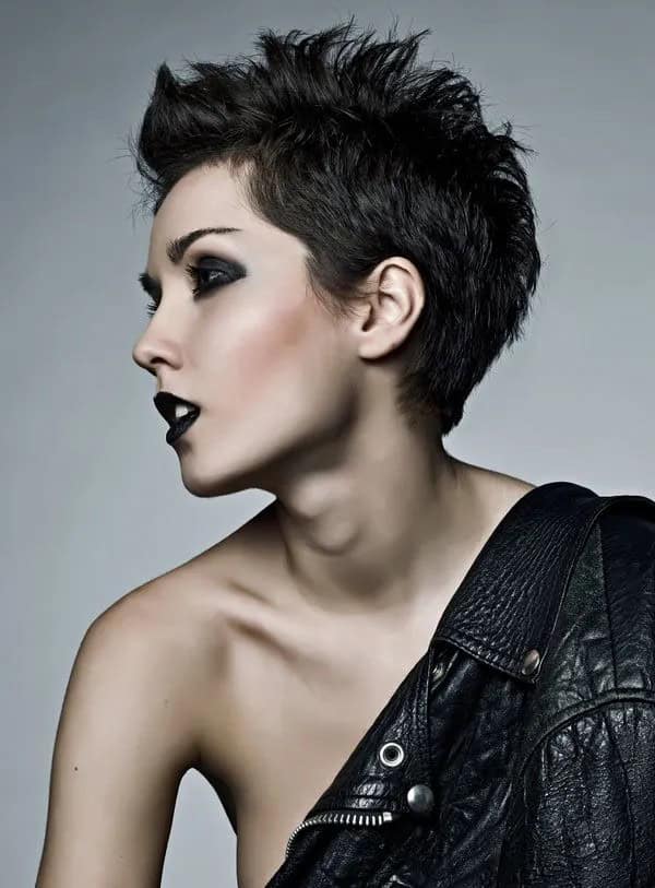 Makeup with a short spiky hairstyle