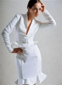 White Slim Fit Suit Jacket with Midi Ruffle Hem Dress