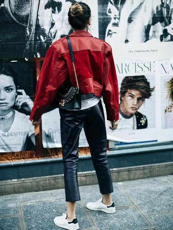 Leather Pants + Red Leather Jacket