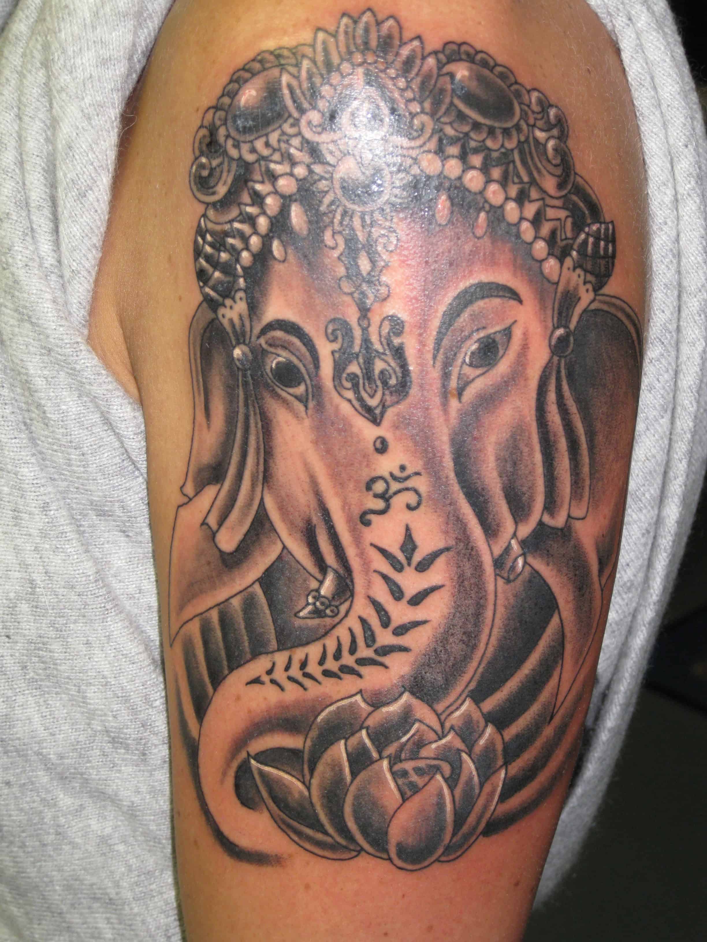 Lord Ganesha Elephant Tattoo on Shoulder and Upper back