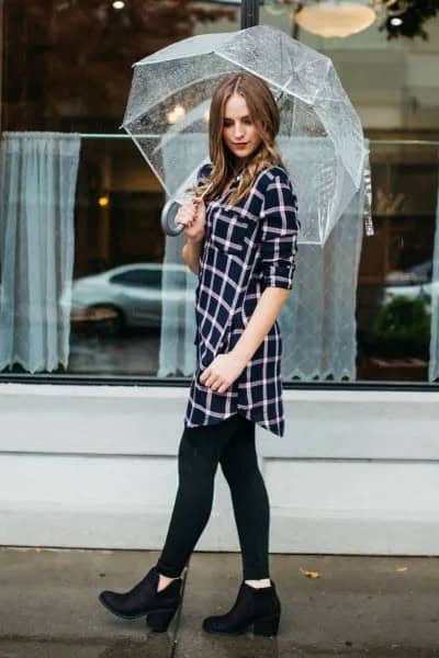 Black and White Plaid Tunic with Leggings