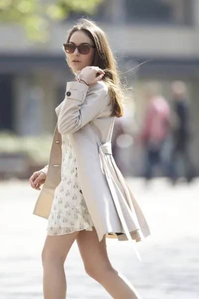 Pale Pink Tie Waist Mini Coat Dress