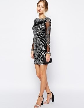 Black and Silver Bodycon Embellished Shift Dress