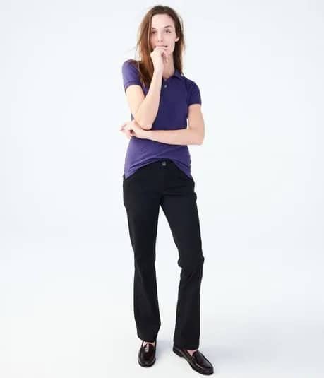 Navy T Shirt with Black Flared Twill Pants