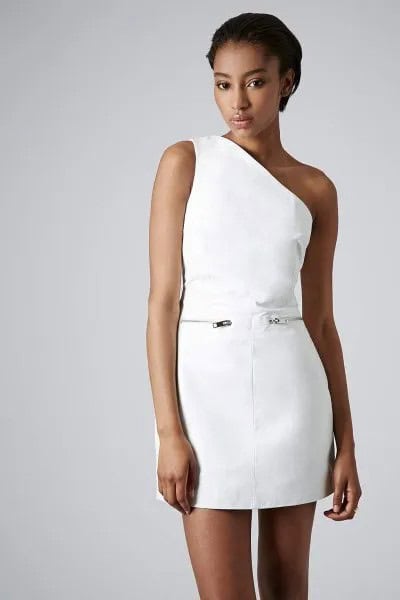 White One Shoulder Mini Sheath Dress