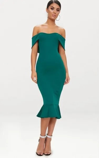 Green Off The shoulder Midi Mermaid Dress