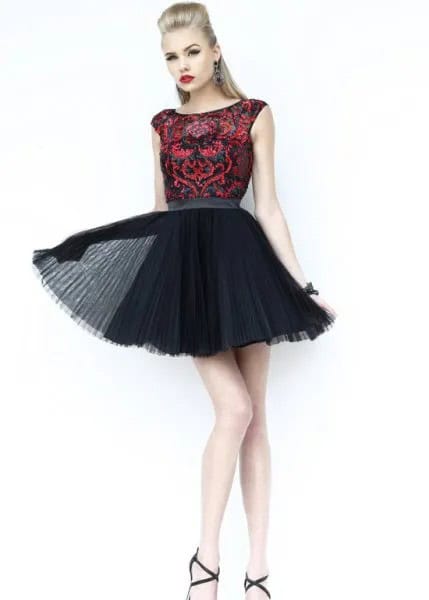 Black Sequin Tulle Skater Dress