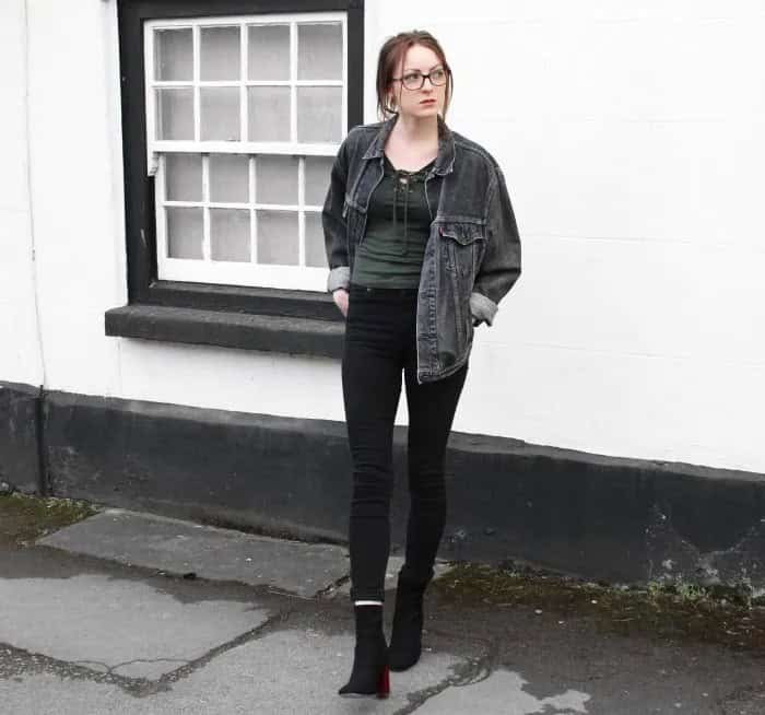 Washed Black Denim Jacket with Leggings & Boots