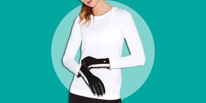 White Long Sleeve T Shirt with Black Running Gloves & Dark Jogging Tights