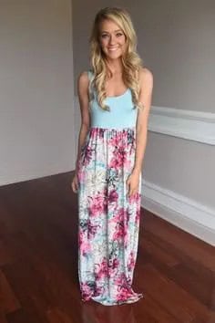 Light Blue Two-Toned Maxi Hawaiian Summer Tank Dress