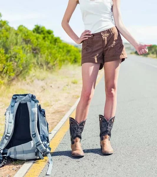 White Sleeveless Tee with Green Khaki Shorts & Wide-Calf Printed Square Toe Boots