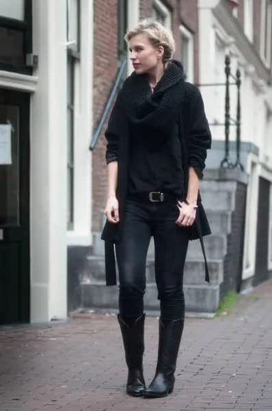 Wear with Black Cowl Neck Ribbed Sweater & Mid-Calf Boots