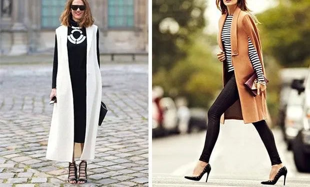 White Maxi Sleeveless Blazer with Black Midi Shift Dress