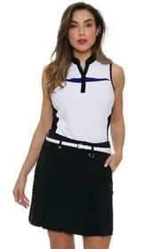 White and Black Graphic Sleeveless Polo Shirt with Mini Skirt