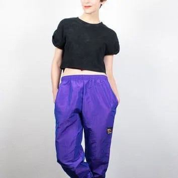 Black Cropped T Shirt with Royal Blue Windbreaker Pants