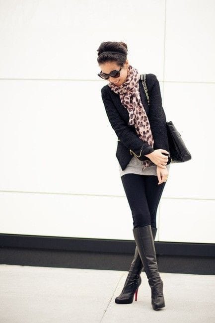 Knee-high boots with leggings