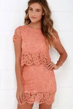 Lace Two-Piece Semi-Sheer Mini Bodycon Dress