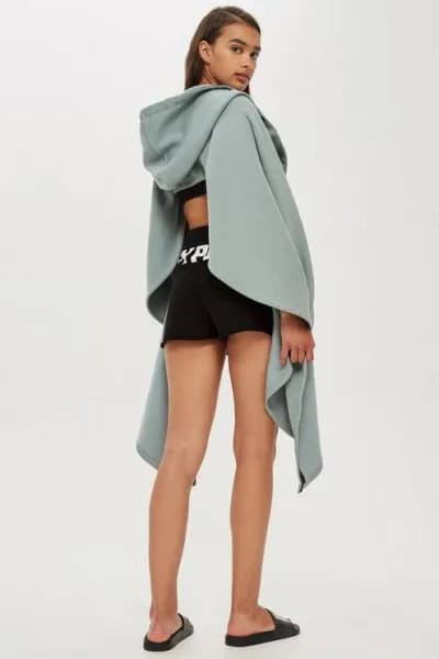 Grey Draped Cutout Back Hoodie with Black Mini Running Shorts