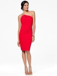 Red Bodycon Midi Dress with Single Silver Strap