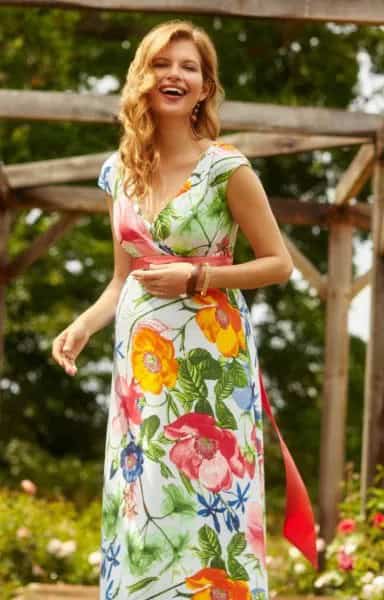 Yellow and White Hawaiian Print Midi Chiffon Dress