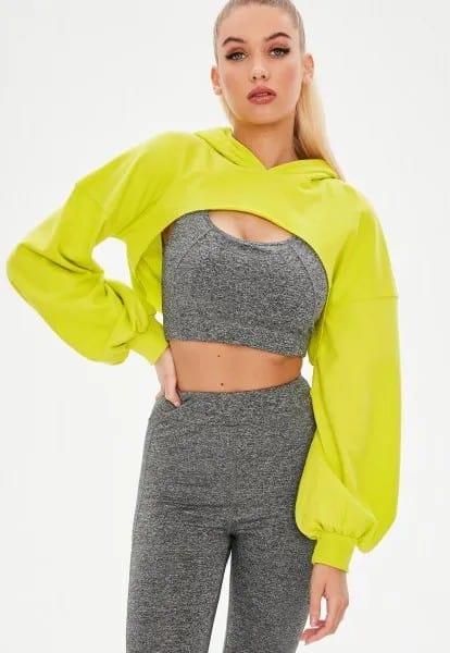 Lemon Yellow Hoodie with Grey Two-Piece Running Set