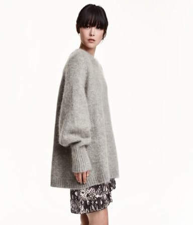 Grey Oversized Mohair Knit Sweater with Mini Skirt