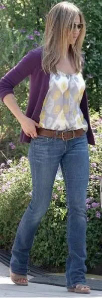 Purple Cardigan with White Floral Top