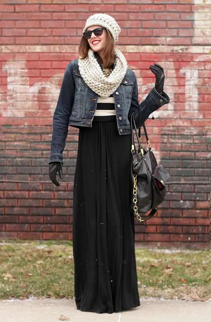 Winter maxi skirt outfits