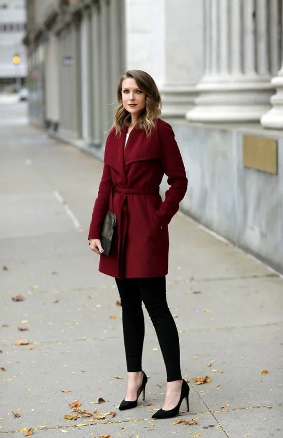 Burgundy Wool Wrap Coat