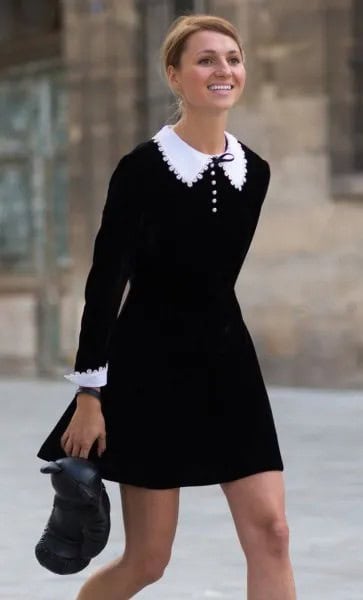 Black Dress with White Polka Dot Details