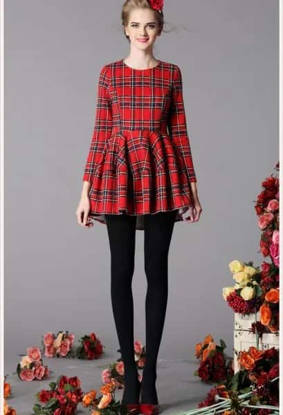 Red and Black Plaid Fit and Flare Dress