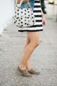 Pink Polka Dot Purse with Denim Jacket & Striped Mini Dress