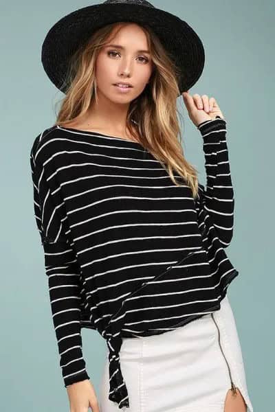 Striped Dolman Sleeve Top with White Skirt