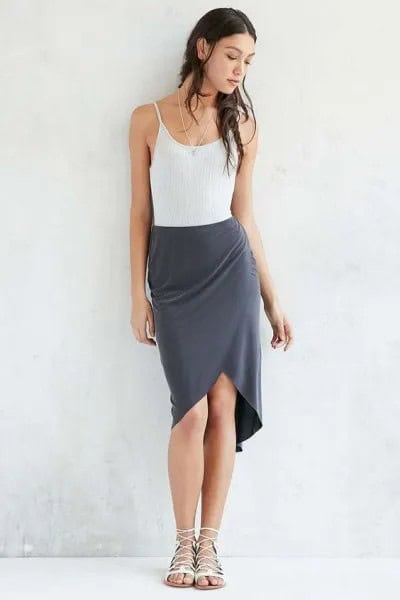 White Vest Top with Grey Silk Tulip Mini Skirt