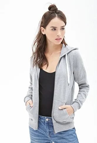 Grey Zip Up Hoodie with Black Scoop Neck Tank Top & Skinny Jeans