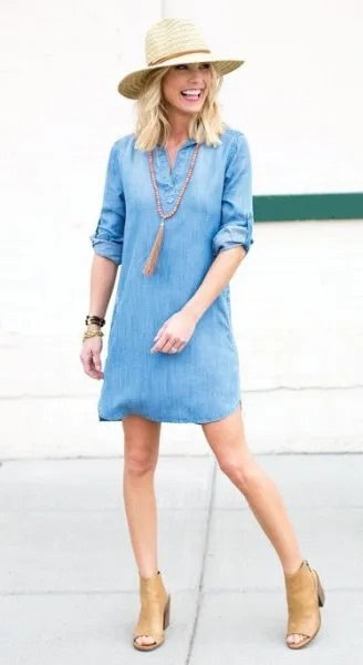 Wear with Boho Style Long Necklace & White Straw Hat