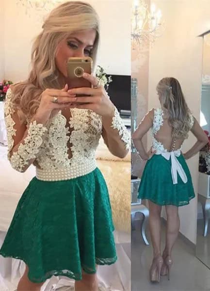 White Backless Lace Top with Grey Mini Skater Skirt