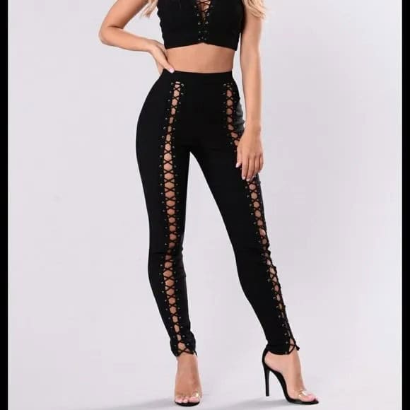 Lace Up Crop Top with Matching Skinny Pants