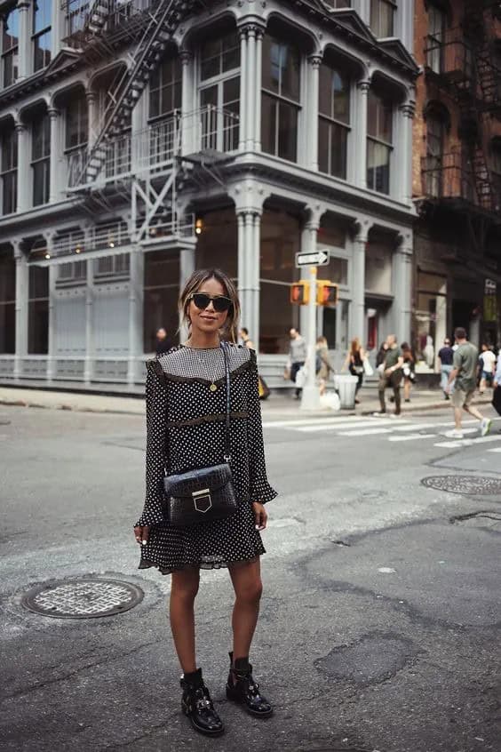 Edgy Boots + Polka Dot Dress