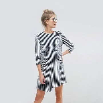 Black and White Vertical Striped T Shirt Dress