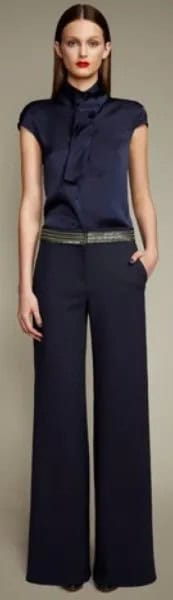 Mock Neck Silk Blouse with Flared Pants