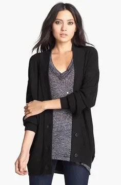 Black Cardigan with Oversized V Neck Grey Knit Sweater