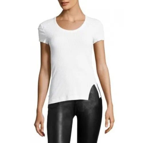 White Form Fitting Tee with Black Leather Leggings