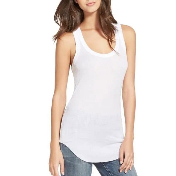 White Scoop Neck Tunic Tank Top with Grey Slim Fit Jeans